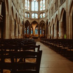 PARIS, FRANCE - Sep 11, 2020: Beautiful landscape shot inside of a church in Paris, France.
